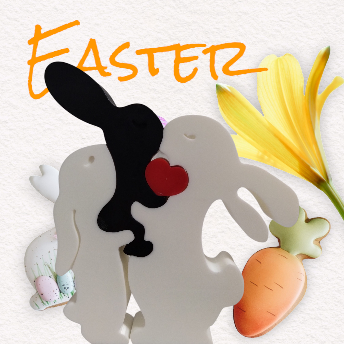 🐰💞 Trio de Lapins de Pâques Entrelacés avec Cœur