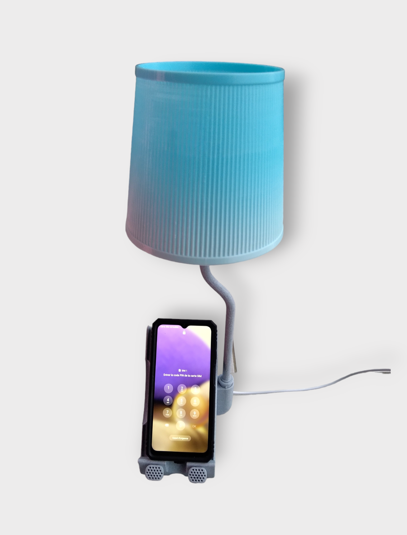Lampe support téléphone portable bleu ciel et marbre