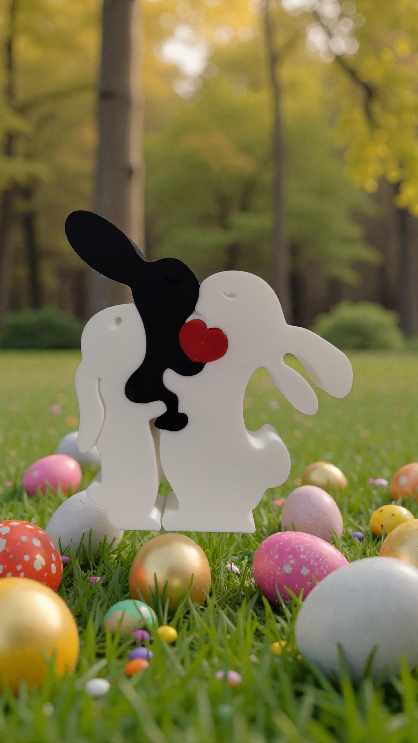 🐰💞 Trio de Lapins de Pâques Entrelacés avec Cœur