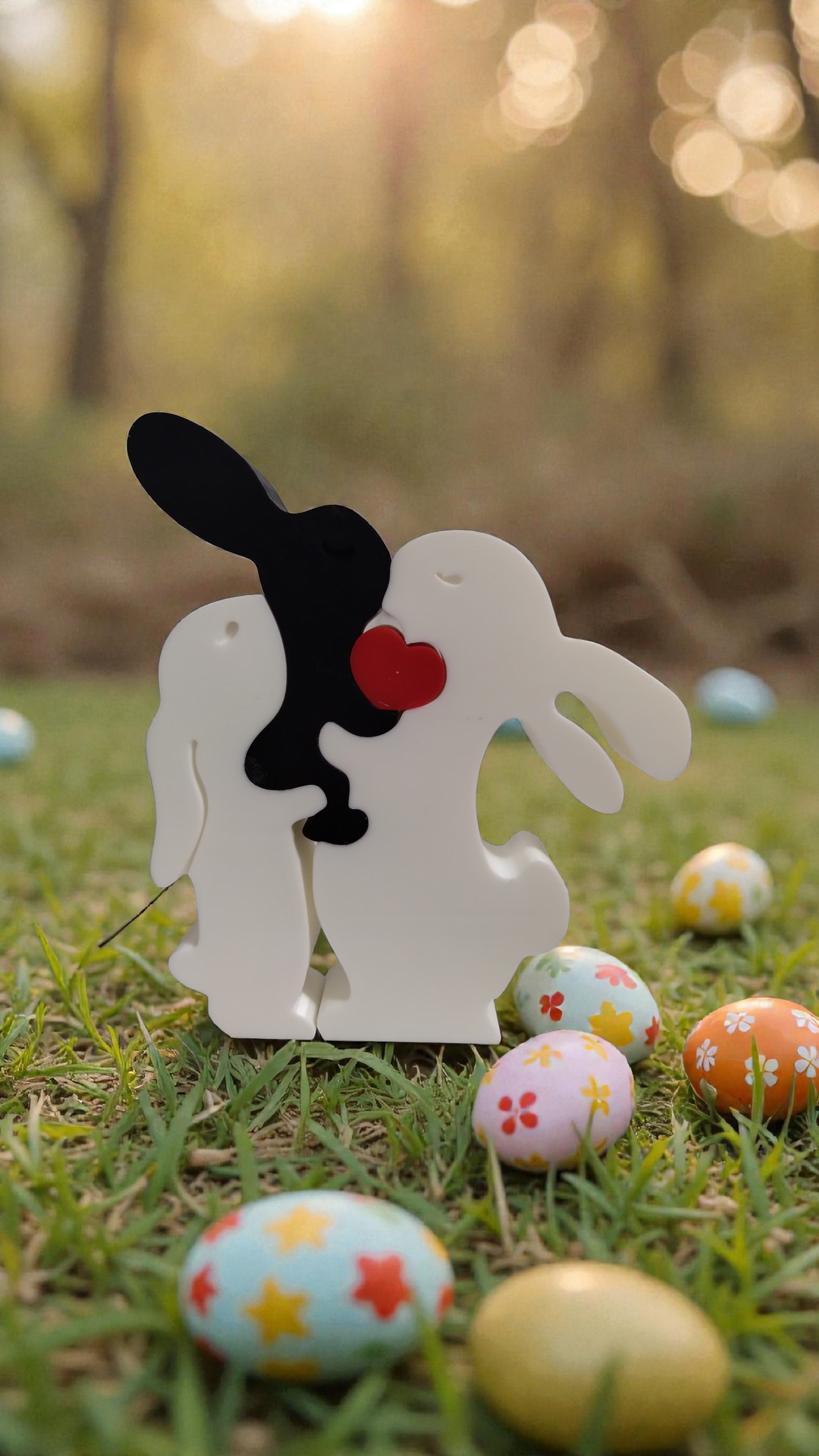 🐰💞 Trio de Lapins de Pâques Entrelacés avec Cœur