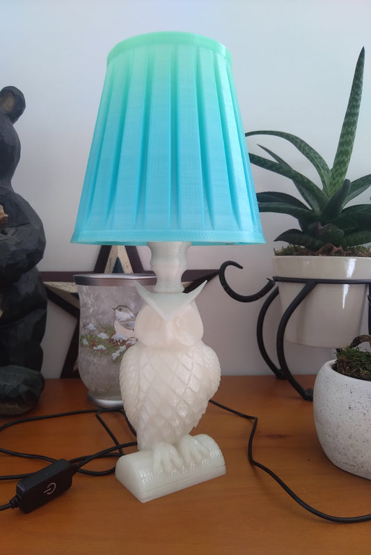 Lampe hibou blanc abas jour bleu